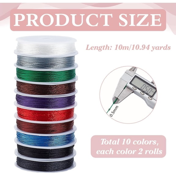 218 Yards Beading Thread 10 Colors Bracelet String 0.5mm Kumihimo Thread Beaded String Cord Chinese Knotting Cord for Jewelry Making Necklaces Macrame Craft Tassel Making