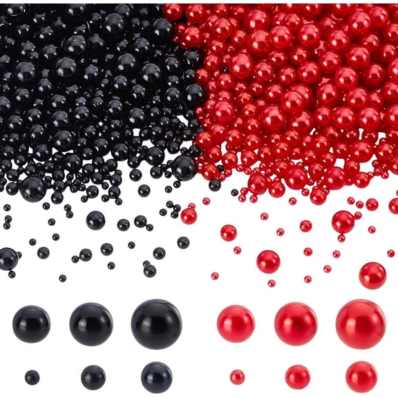 2180Pcs No Hole Pearls Undrilled Imitated Pearls Acrylic Round Beads 2.5/4/5/6/7/8mm Black and Red Loose Beads for Vase Filler DIY Craft Making Home Wedding Decor Colorful