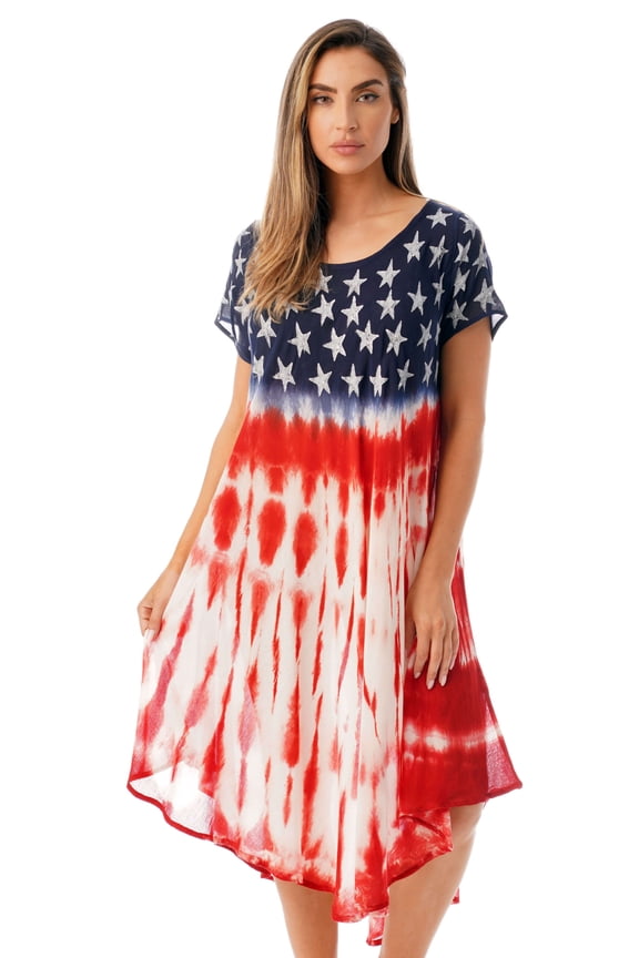 21871-3X Riviera Sun American Flag Dress / USA Summer Dresses (2X, American Flag Tie Dye)