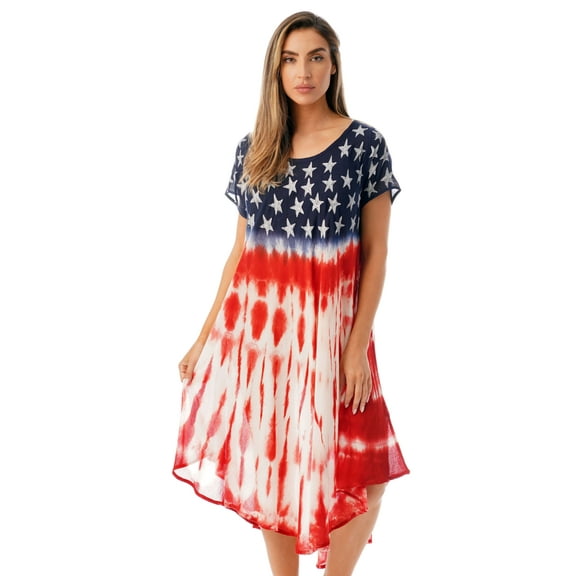21871-3X Riviera Sun American Flag Dress / USA Summer Dresses (2X, American Flag Tie Dye)