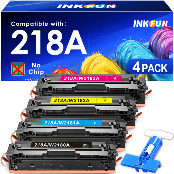 218A 218 Toner Cartridge 4 Pack (No Chip) Compatible for 218A 218X W2180X W2180A Toner for Laserjet 3301fdw 3301cdw 3201dw 3301sdw 3301 3201 Printer (Black Cyan Magenta Yellow)