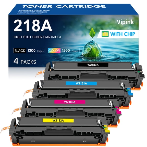 218A Toner Cartridges 4 Pack 3301fdw with chip Compatible for 218A 218X 218 Color MFP 3301fdw 3201dw 3301sdw 3301cdw Laserjet Printer Ink Set W2180A W2180X (Black Cyan Yellow Magenta)