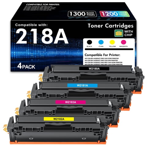 218A Toner Cartridges 4 Pack 3301fdw with chip Compatible for 218A 218X 218 Color MFP 3301fdw 3201dw 3301sdw 3301cdw Laserjet Printer Ink Set W2180A W2180X (Black Cyan Yellow Magenta)