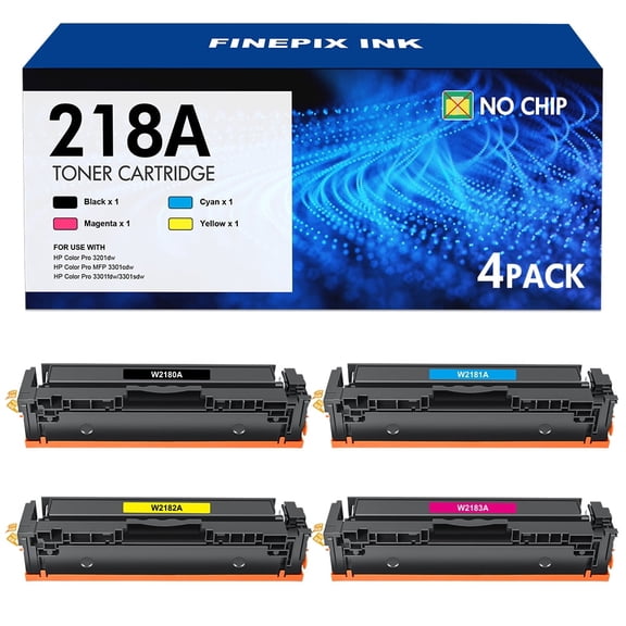 218A Toner Cartridges No Chip 4-Pack Compatible for 218A W2180A 3301fdw 3301sdw 3201dw 3301cdw Laserjet 3301 3201 Printer Ink Black Cyan Yellow Magenta