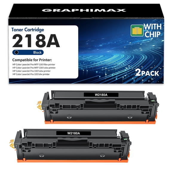 218A Toner Cartridges With Chip Black 218A W2180A 3301fdw Toner Color Laserjet Pro MFP 3301fdw Pro 3201dw MFP 3301cdw MFP 3301sdw Printer Ink 2 Pack