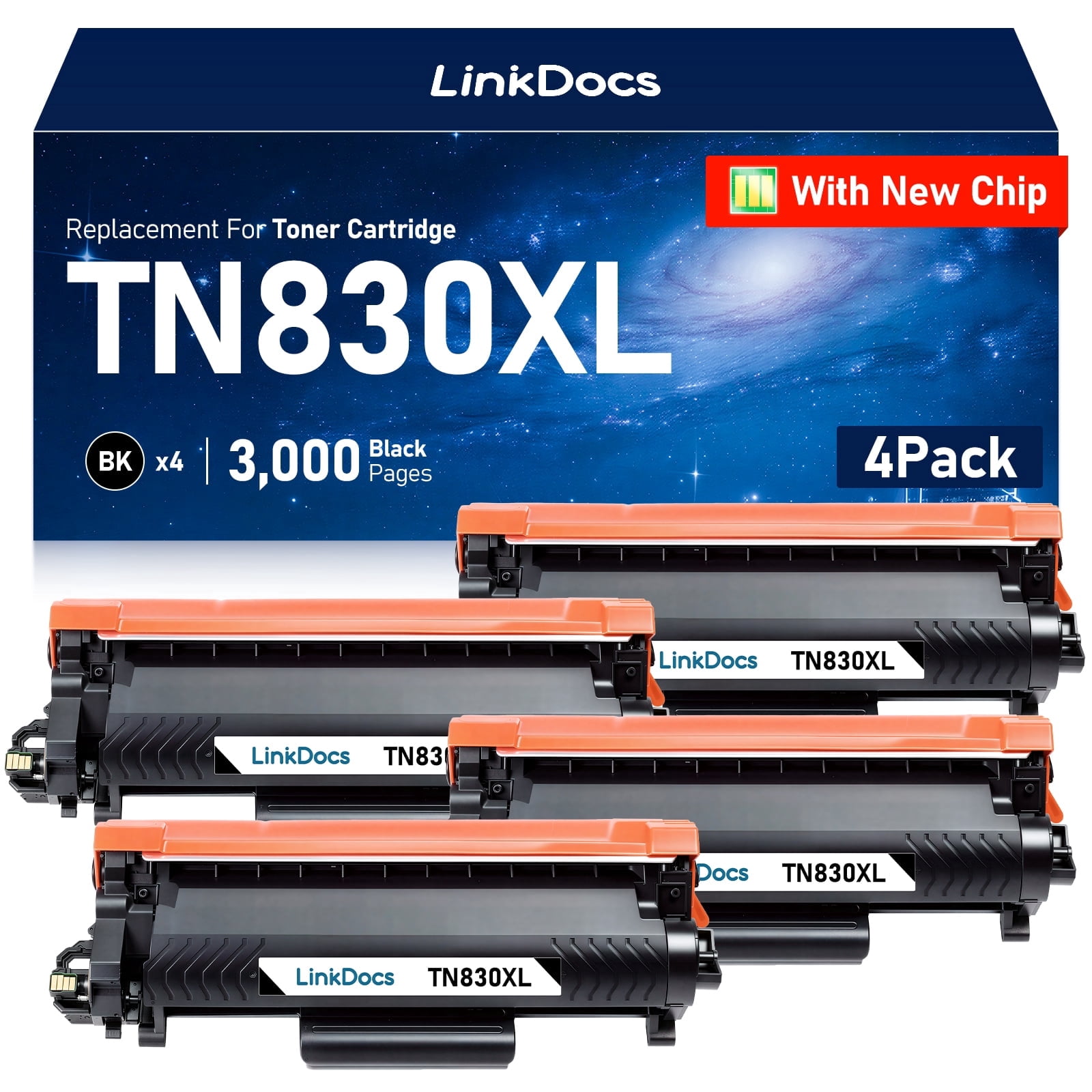 TN830XL Toner Cartridges With Chip Compatible for Brother TN 830XL TN830XL/V DCP-l2640dw HL-l2460dw HL-l2405w HL-l2480dw HL-l2465dw MFC-l2820dw MFC-l2760dw  Printer Ink 4 Pack