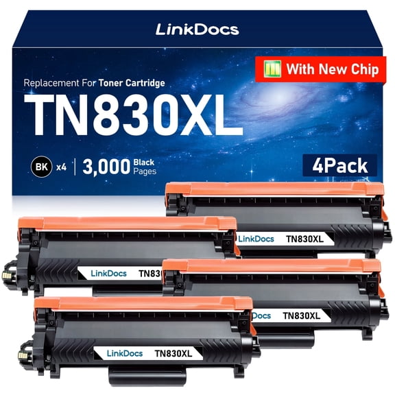 TN830XL Toner Cartridges With Chip Compatible for Brother TN 830XL TN830XL/V DCP-l2640dw HL-l2460dw HL-l2405w HL-l2480dw HL-l2465dw MFC-l2820dw MFC-l2760dw Printer Ink 4 Pack