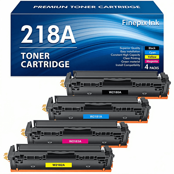 218A Toner Cartridges No-Chip 4 Pack 3301fdw Compatible for 218A W2180A 218X W2180X Color Laserjet Pro MFP 3301fdw Pro 3201dw MFP 3301cdw MFP 3301sdw Printer Ink Black Cyan Yellow Magenta
