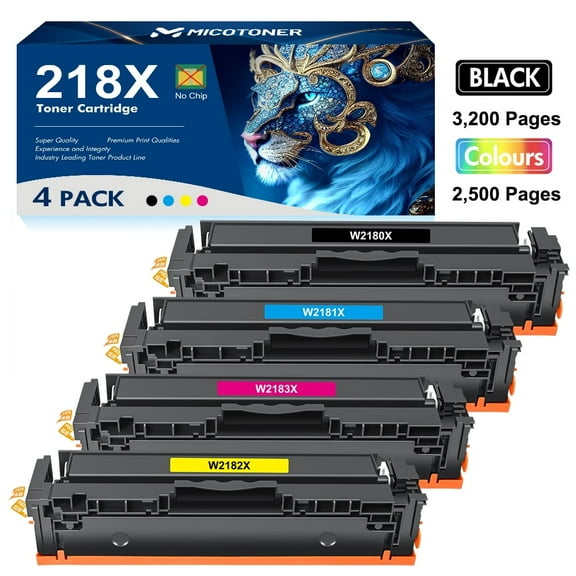 (NO Chip) 218X 218A Toner Cartridges 4 Pack 3301dw Compatible for HP 218X 218A Color Laserjet Pro MFP 3301fdw 3301cdw 3201dw 3301sdw Printer High Yield InkW2180X (Black Cyan Yellow Magenta)