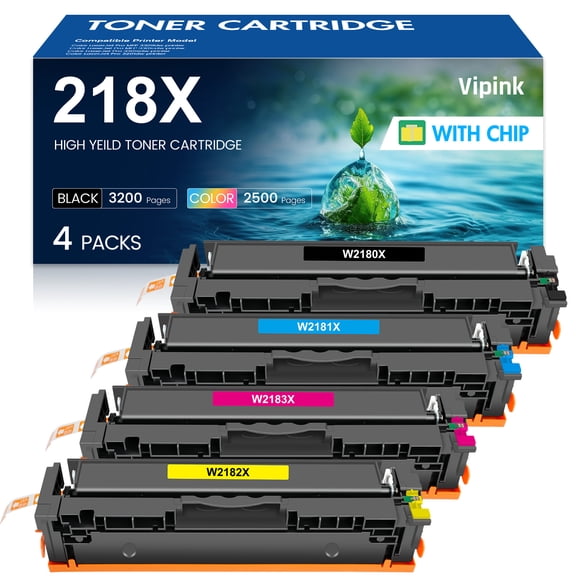 Compatible for HP 218X 218A Toner Cartridges 4 Pack 3301fdw with chip 218X 218A Color 3301fdw 3301cdw 3201dw MFP 3301sdw Printer High Yield Ink Set W2180A W2180X (Black Cyan Yellow Magenta)