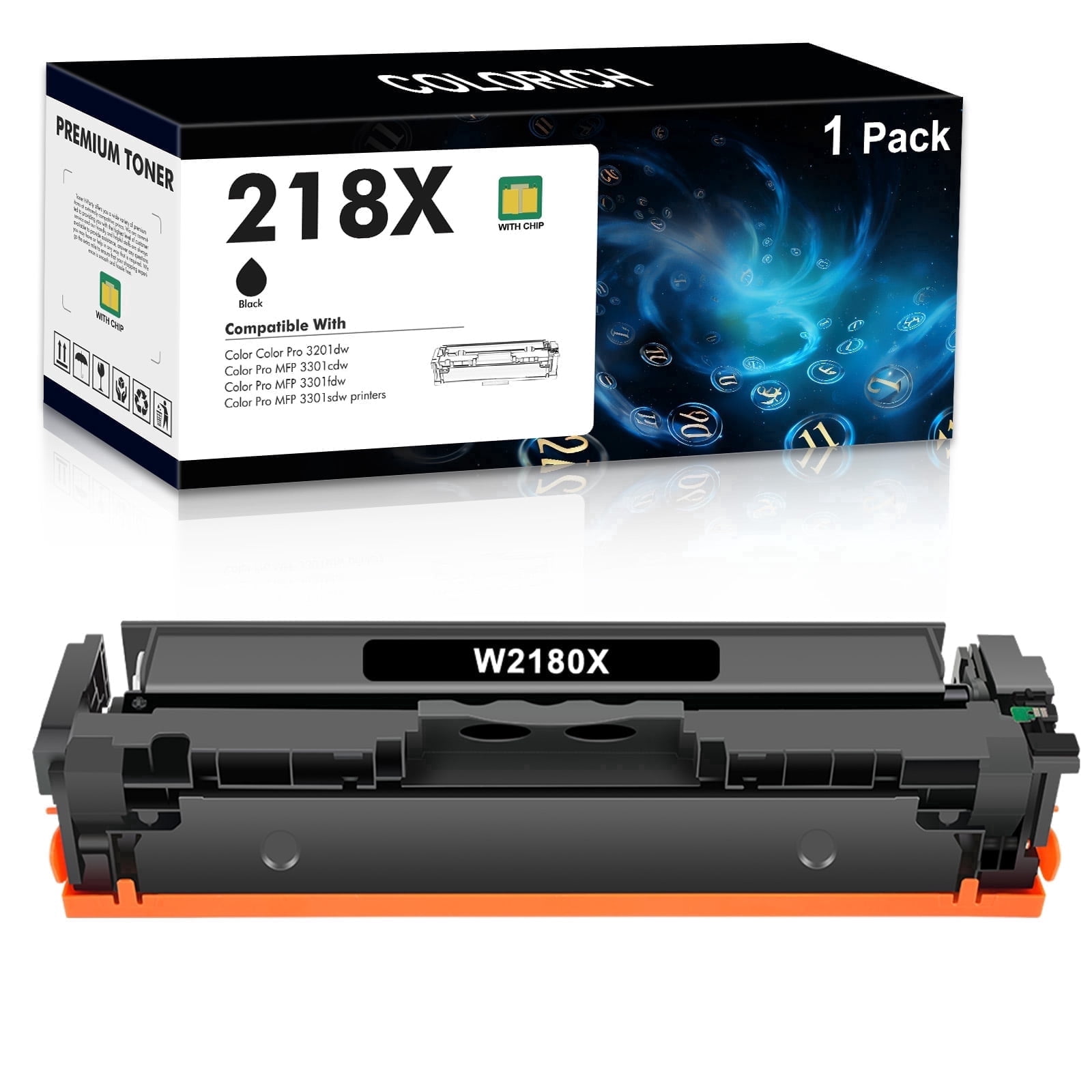 218X Black Toner Cartridge 1 Pack With Chip Compatible for 218X W2180X 218A W2180A 218 3301fdw Color Laserjet Pro MFP 3301fdw 3301cdw 3201dw 3301sdw 3301 3201 Series Printer High Yield Ink