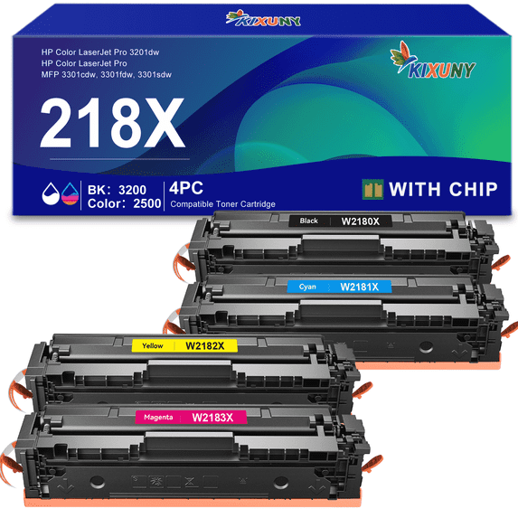218X Toner (with Chip) Compatible for HP 218X 218A W2180X W2180A Toner Cartridges 4 Pack High Yield (Black, Cyan, Yellow, Magenta)
