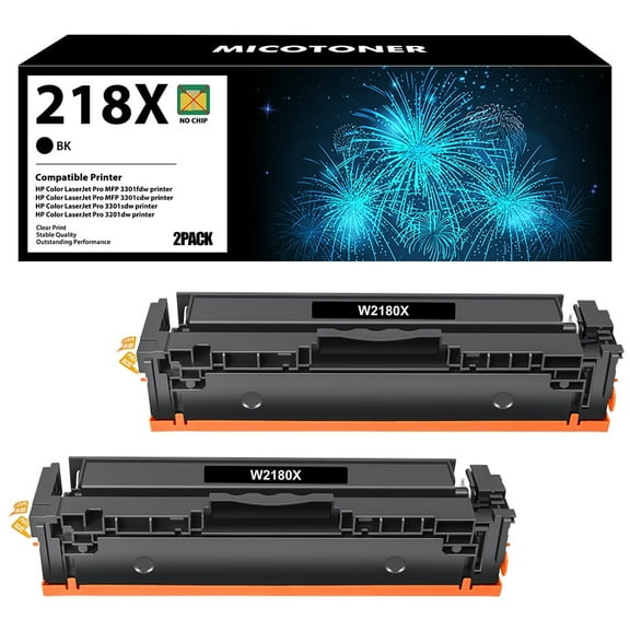 218X Toner Cartridges 2 Pack (No Chip) Compatible for 218X W2180X 3301sdw Color Pro 3201dw MFP 3301fdw 3301sdw 3301cdw 3201 3301 Printer Black High Yield Ink