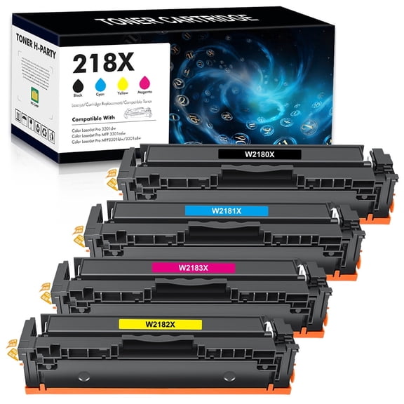 218X Toner Cartridges 4 Pack no Chip Compatible for HP 218X W2180X 218A W2180A 218 3301fdw Color Laserjet Pro MFP 3301fdw 3301cdw 3201dw 3301sdw 3301 3201 Series Printer High Yield Ink