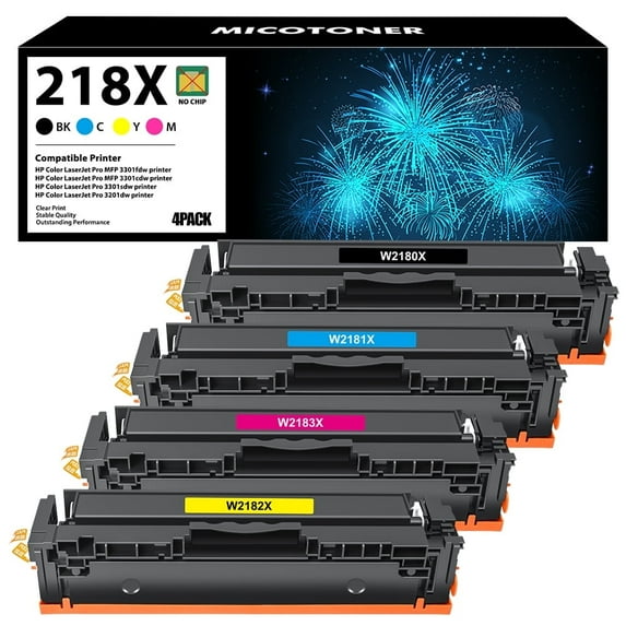 218X Toner Cartridges 4 Pack (No Chip) Compatible for 218X W2180X 3301sdw Color Pro 3201dw MFP 3301fdw 3301sdw 3301cdw 3201 3301 Printer W2181X W2182X W2183X High Yield Ink