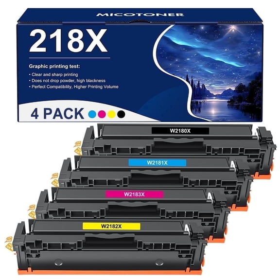 218X Toner Cartridges No-Chip Compatible for 218X W2180X 3201dw Color Laserjet Pro MFP 3301sdw 3301fdw 3201dw 3301cdw 3301 3201 Printer Ink Black Cyan Yellow Magenta, 4-Pack W2180A 218A Toner