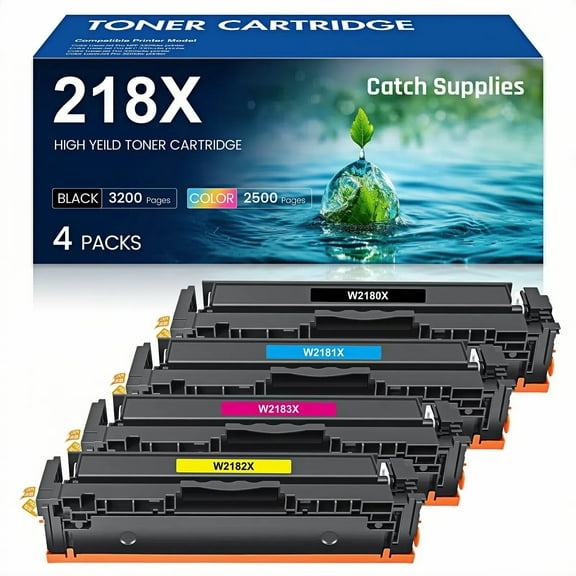 218X Toner Cartridges (No Chip) 4 Pack Compatible for HP 218X W2180X 3301fdw HP Color Laserjet Pro MFP 3301fdw Pro 3201dw MFP 3301cdw MFP 3301sdw Printer Ink Black Cyan Yellow Magenta