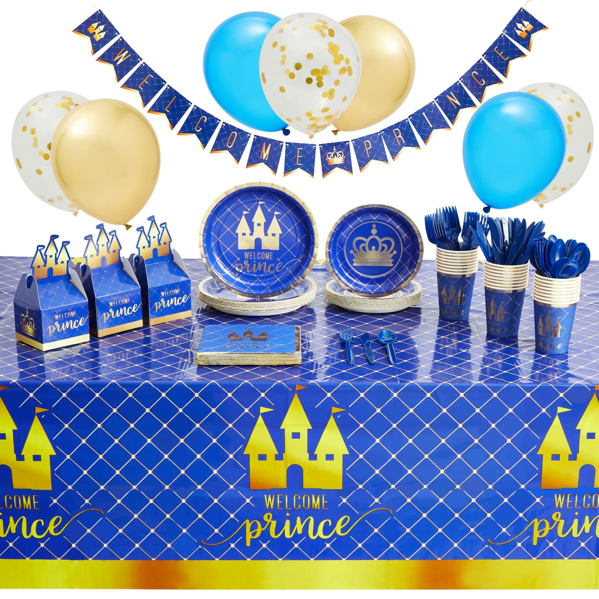 Baby Boy 1St Birthday Decorations BLUE Party Supplies for ONE Highchair  Banner Decorations,Royal Prince Crown,Happy Birthday Banner,12 Months Photo
