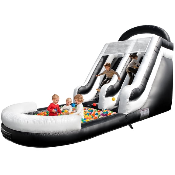 STICCIO 21ft Inflatable Water Slide with Blower, Black White Double Lane Splash Pool Climbing Steps, Wet Dry Commercial Waterslide for Kids & Adults