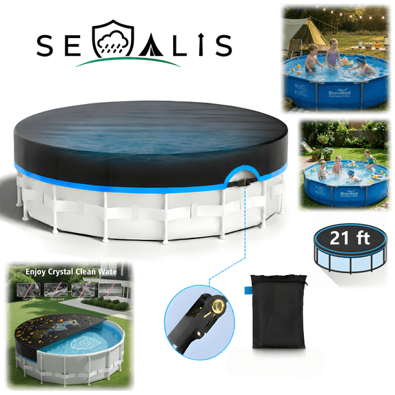 Seralis 21' Round Pool Cover with Winch & Cable Solar Cover for Above Ground Pools UV Resistant Waterproof Blue