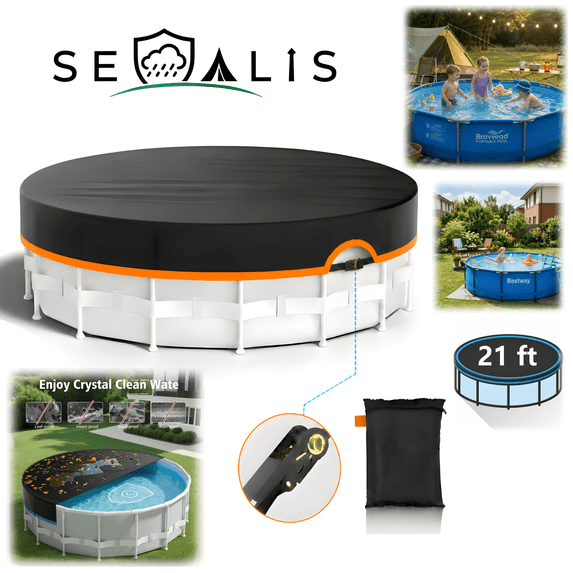 Seralis 21' Round Pool Cover with Winch & Cable Solar Cover for Above Ground Pools UV Resistant Waterproof Orange