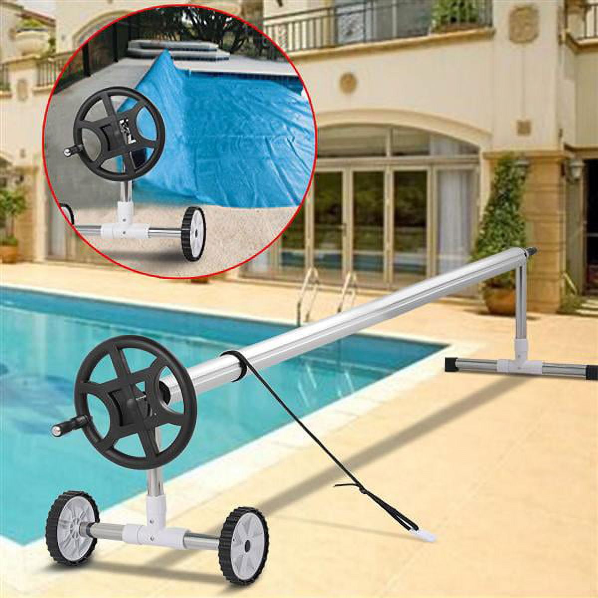 21Ft Wide Inground Stainless Steel Swimming Pool Cover Roller Reel w/Wheels  Silver