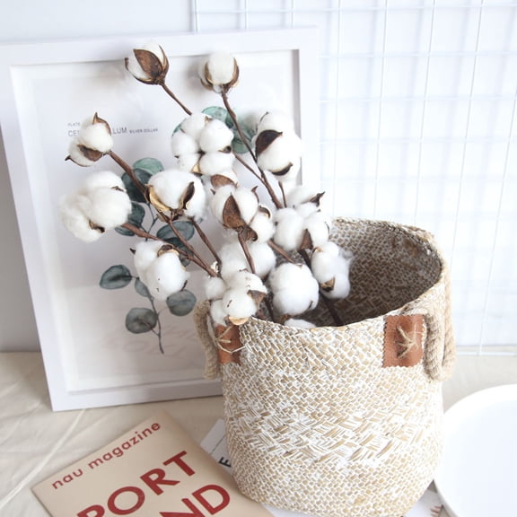 21In 3 Natural Cotton Branches, Dried Flowers, Simulated Trees, Rustic Home Decor, Faux Botanical Stem for Farmhouse Vase Table Centerpiece Seasonal Display