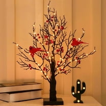 21Inch Vintage Glowing Tree with Cardinal, Berriescardinals Appear, Angels Are Near, Operated By Battery Twinkle Trees Lamp with Lighted Branches, for Halloween, Christmas (1Set) Black （1Pc)