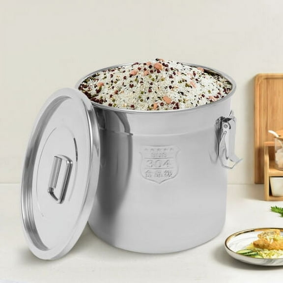 21L Airtight Rice Bucket Stainless Steel 304 Canister Food Storage Container+Lid