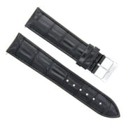 21MM GENUINE LEATHER WATCH BAND STRAP, Black, Silver Buckle, Compatible With MOVADO CHRONOGRAPH CIRCA 606576 BLACK