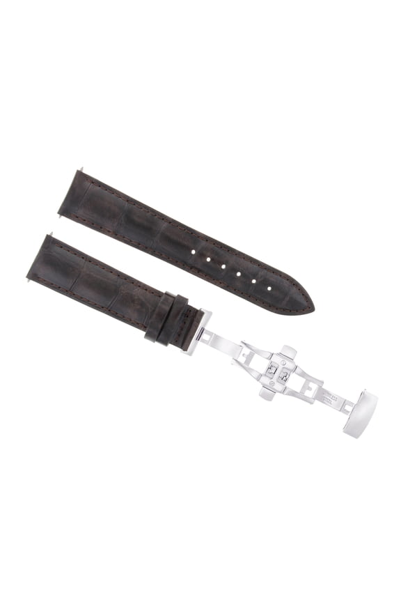 21MM LEATHER WATCH BAND STRAP DEPLOYMENT CLASP FOR 42MM ORIS ARTIX WATCH D/BROWN