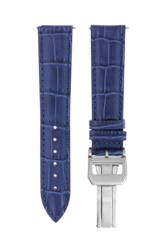21MM LEATHER WATCH BAND STRAP FOR IWC PILOT PORTUGUESE DEPLOYMENT CLASP BLUE
