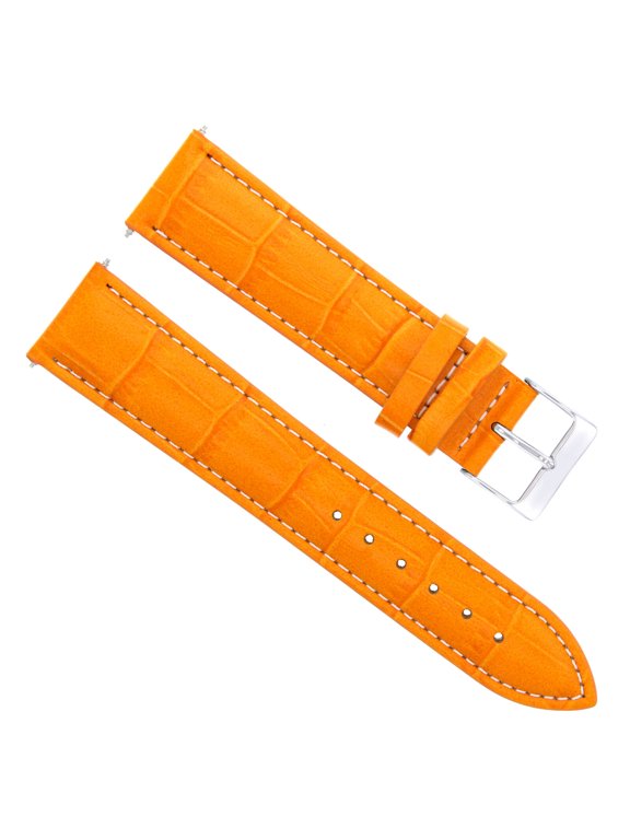 21MM LEATHER WATCH BAND STRAP, Orange with White Stitching, Silver Buckle, Compatible With TISSOT PRC200 T RACE T048417 CHRONO ORANGE