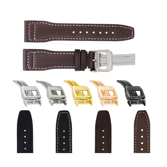 21MM LEATHER WATCH STRAP BAND FOR IWC PILOT DEPLOYMENT SHINY CLASP BROWN WS