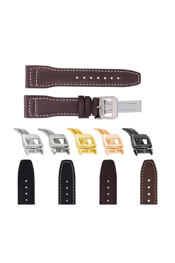 21MM LEATHER WATCH STRAP BAND FOR IWC PILOT DEPLOYMENT SHINY CLASP BROWN WS