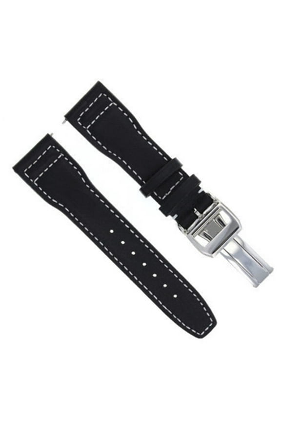 21MM LEATHER WATCH STRAP BAND FOR IWC PORTUGUESE PILOT SHINY CLASP BLACK WS