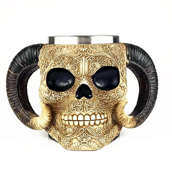 21OZ Novelty Bar Wine Glass Skeleton Tankard Stein 600ml Medieval Mug Stainless Steel Ram Horned Viking Pirate Gothic Skull Mug Tankard Cup Medieval Wine Glass (Color : Painted Size : 600ml)