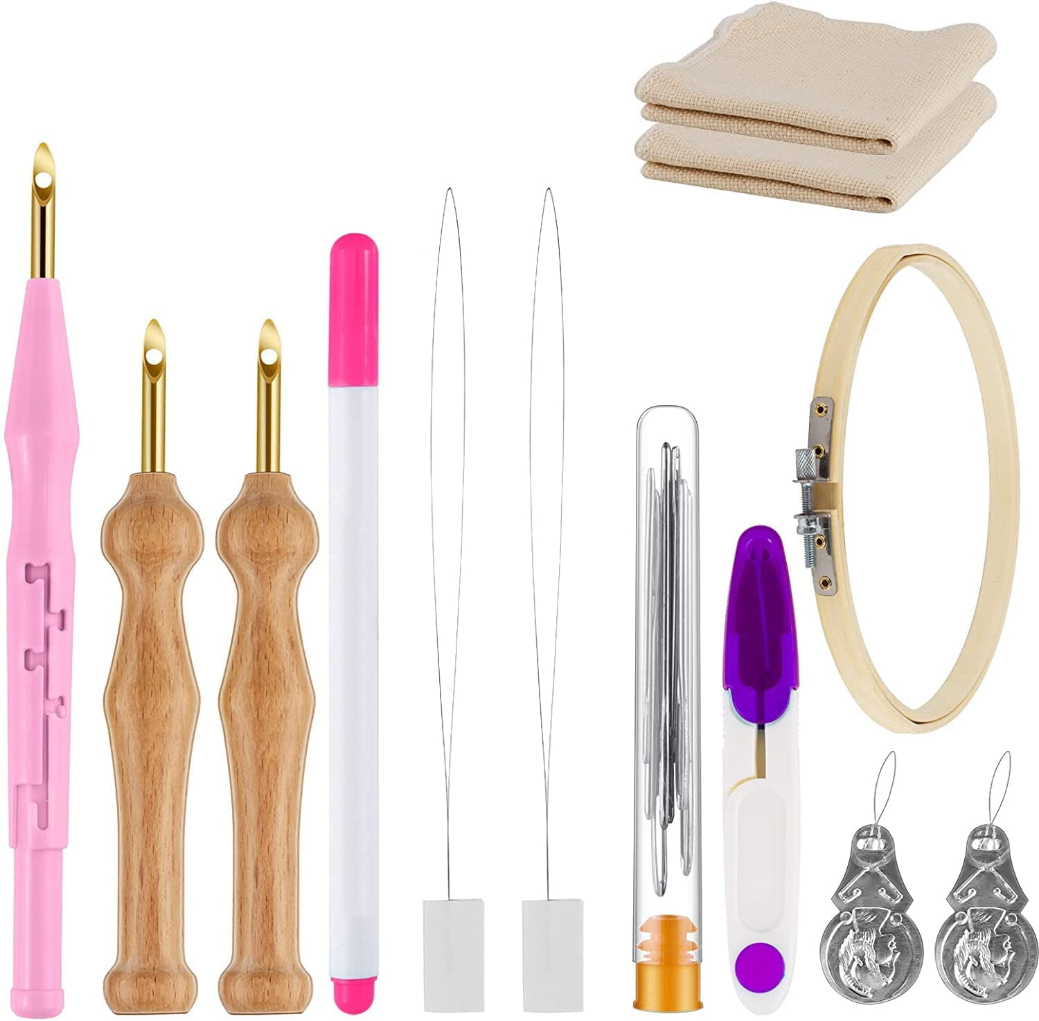 35 Pcs Punch Needle Kit, Punch Needle Tool Adjustable Punch Needle  Embroidery Kits Include Wooden Handle Embroidery Pen Set, Big Eye Needles,  Punch