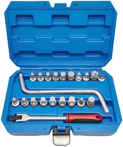 18-Piece 3/8" Drive Oil Drain Plug Socket Set - Hex, Square, Triangle, Torx Keys For Sump & Differential