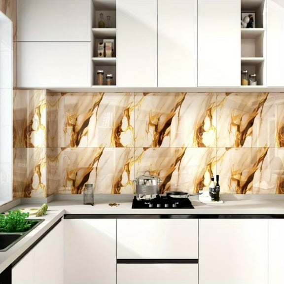 21PCS 3D Marble Tile Stickers – 23.62"x11.8" Large Peel and Stick Waterproof Removable Wall Panels for Kitchen Backsplash, Bathroom, Walls – Marble/Beige/Greige/White/Gray/Brown-Beige