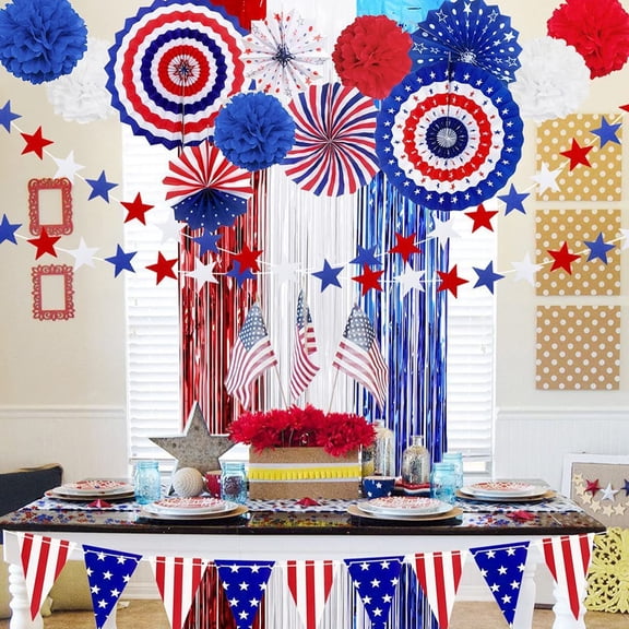 21PCS 4th of July Party Supplies 4th of July Banner July 4th Decoration Memorial Day Decorations American Flag Banners Wall Decor