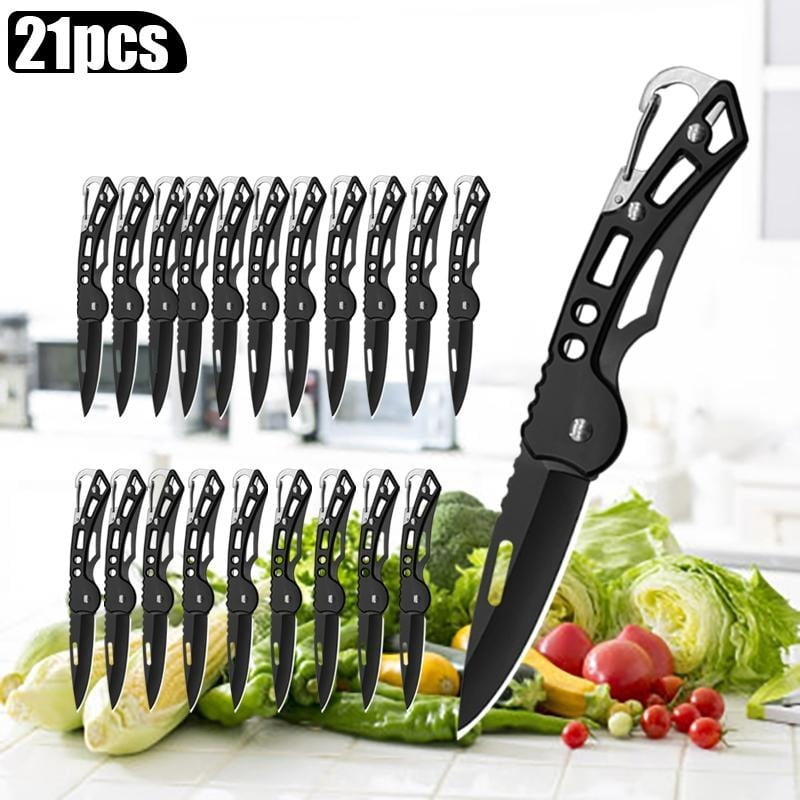 21PCS Black Stainless Steel Pocket Folding Knife Camping Knife Small Knife For Outdoor BBQ Multi-function Fruit Cutting Knife Boning Butcher Knife Meat Cleaver Utility Knife