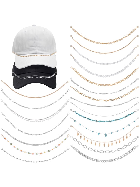 21PCS Fashion Hat Chains Set, Multicolor Turquoise Faux Pearl Irregular Design Accessories, Women Trucker Hat Chains for Music Festivals Parties & Daily Wear