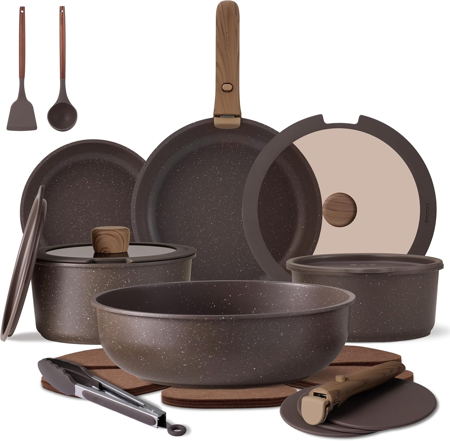 21PCS Pots and Pans Set Non Stick with Detachable Handle, Nonstick Cookware Sets, Cooking Kitchen Set, Oven/Dishwasher Safe, Induction Cookware, Brown, RV Kitchen Pot and Pan