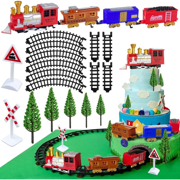 21PCS Train Cake Decorations Train s Train Birthday Party Supplies Mini Train Toys Train Track Traffic for Birthday Railway Steam Train Theme Party Decorations