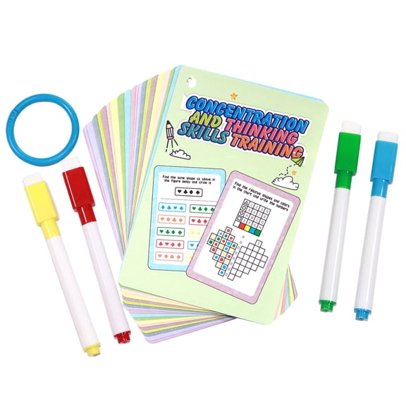21Pc Flashcards For Thinking Training, Focus With 21 Cards + 4 Pens + 1 Ring, Puzzle & Activity Set For Brain Exercise, Visual Recognition & Cognitive Skill Development