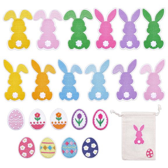 21Pcs 2 Styles Easter Polyester Clothing Patches Egg Rabbit Mixed Color 30.5-71x24-44x1.5-3.5mm