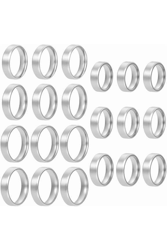 21Pcs 7 Sizes Stainless Steel Finger Rings 0.63-0.87inch Plain Inlay Finger Rings Wedding Band Ring Blank Silver