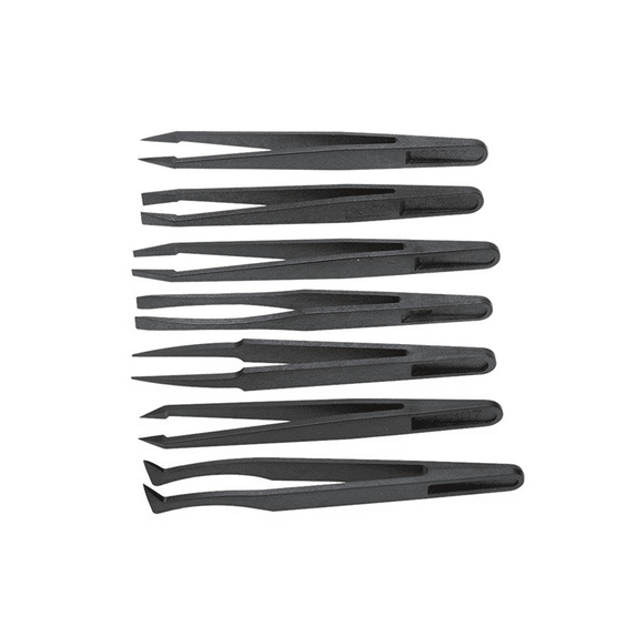 21Pcs Black Plastic Antistatic Flat Bottomed Top End Tweezers Hand Tools Set,21 * Tweezers,Black
