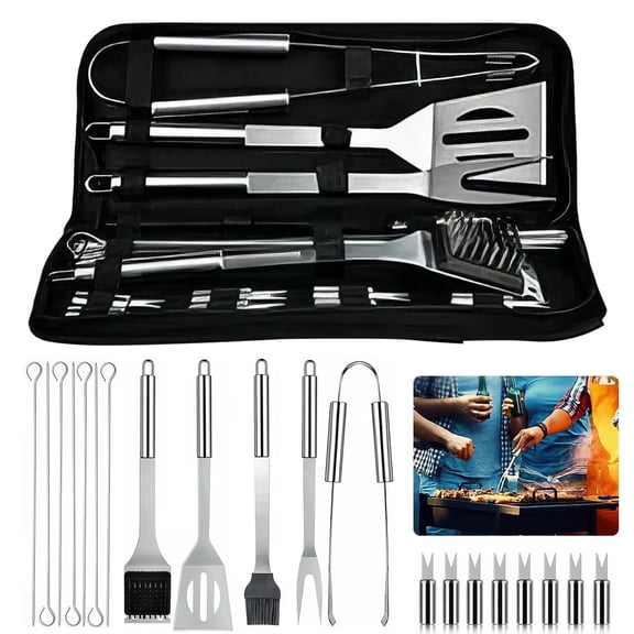 21Pcs Complete Stainless Steel Grill Accessories Kit, Grilling Tools Set, Professional BBQ Accessories Set for Outdoor Camping Grill Mats